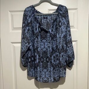 Apt. 9 Blue and Charcoal Peasant Top